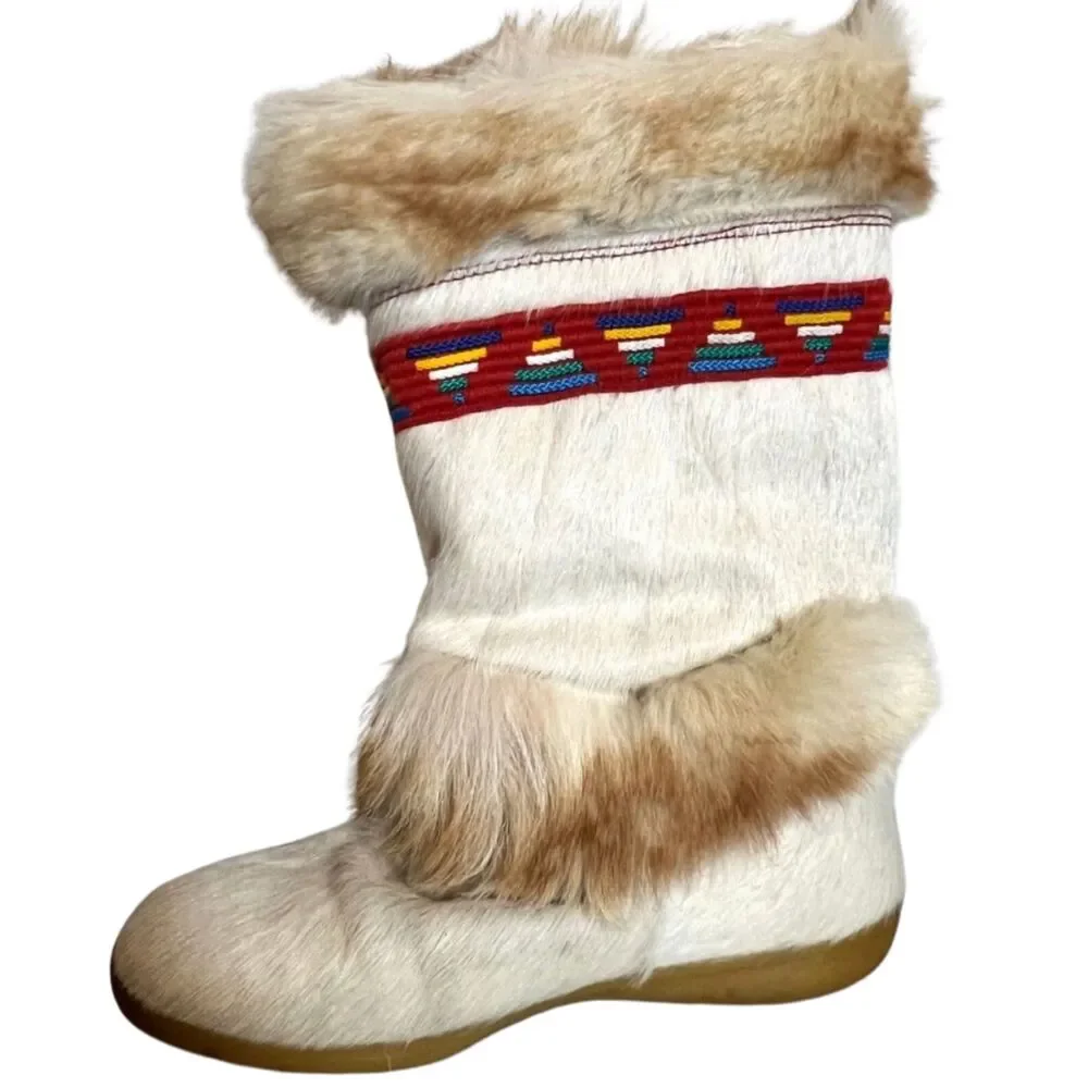 Tecnica Skandia 3915 Apres Ski Fur Hide Boots Italy Women’s 8.5” Vintage Winter
